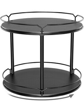 New Black 2 Tier 12.4 inch Wooden Lazy Susan Rotating Spice Rack Organizer Tray